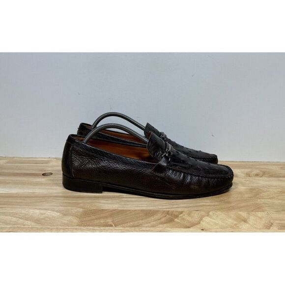 Mezlan Platinum Brown Kindle Genuine Ostrich Loafer Mens Size 9.5 M Shoes - Picture 1 of 8